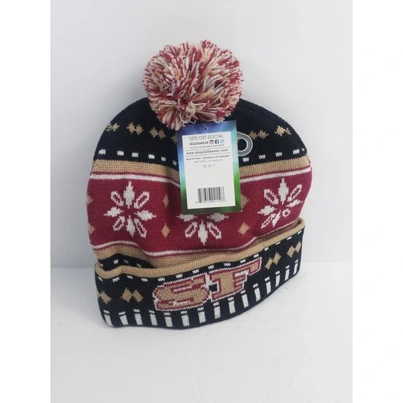 NFL SF 49ers Knit Hat Beanie San Francisco Niners black and Red brand new pom po - Picture 6 of 6